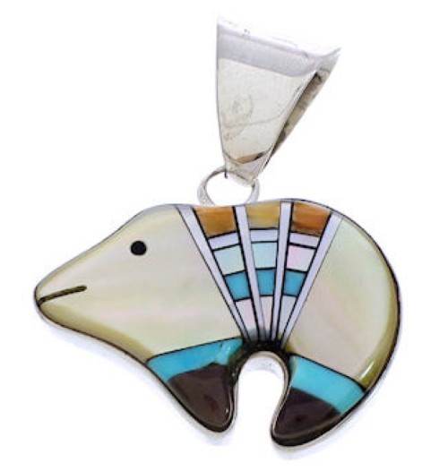 Bear Sterling Silver Southwest Multicolor Pendant MX22050