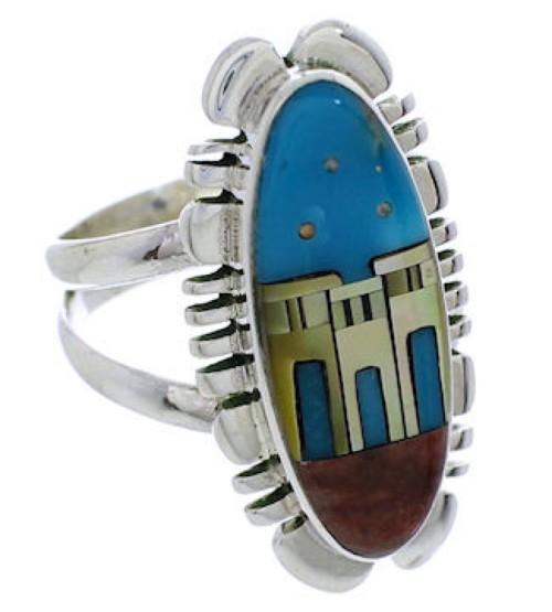 Multicolor Native American Pueblo Design Ring Size 7-3/4 UX38430