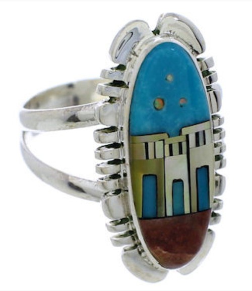 Authentic Multicolor Native American Design Ring Size 7-1/4 UX38433