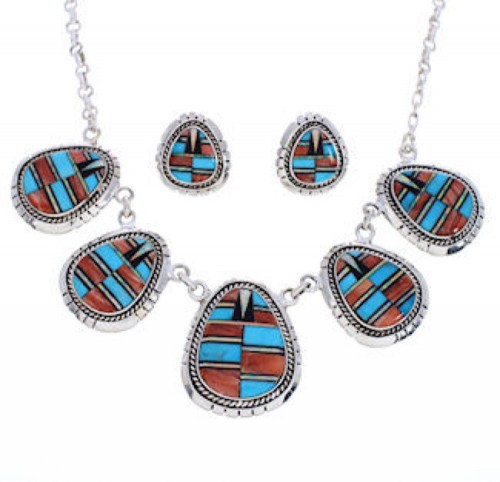 Genuine Sterling Silver Jewelry Multicolor Link Necklace Set PX36788