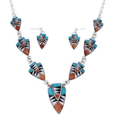 Authentic Silver Jewelry Multicolor Link Necklace Earrings PX36888