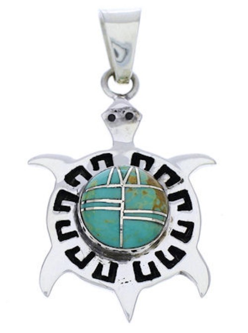 Sterling Silver Turquoise Inlay Jewelry Turtle Pendant EX28640