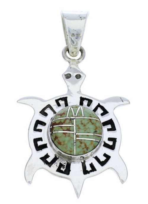 Genuine Sterling Silver Turquoise Inlay Turtle Pendant EX28647