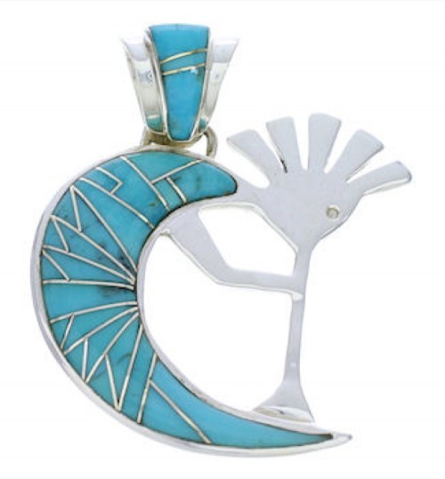 Genuine Sterling Silver Turquoise Inlay Kokopelli Pendant EX28677