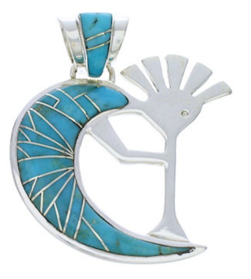 Turquoise Inlay Kokopelli Jewelry Sterling Silver Pendant EX28678