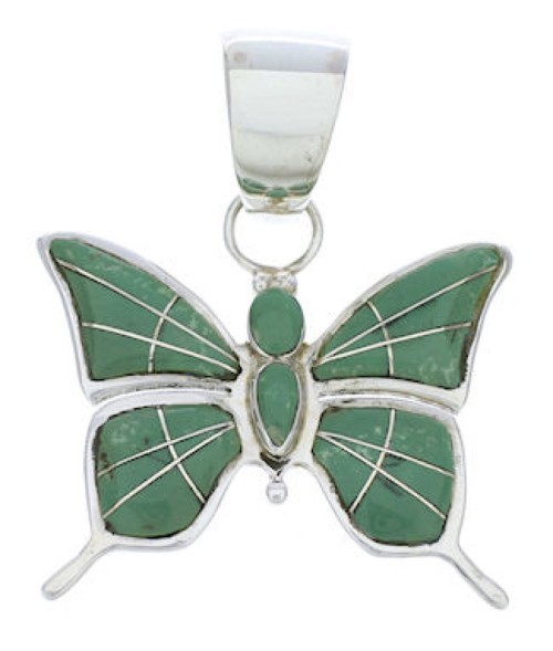 Turquoise Southwestern Butterfly Sterling Silver Pendant EX28684