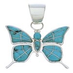 Turquoise Southwest Jewelry Sterling Silver Butterfly Pendant EX28688