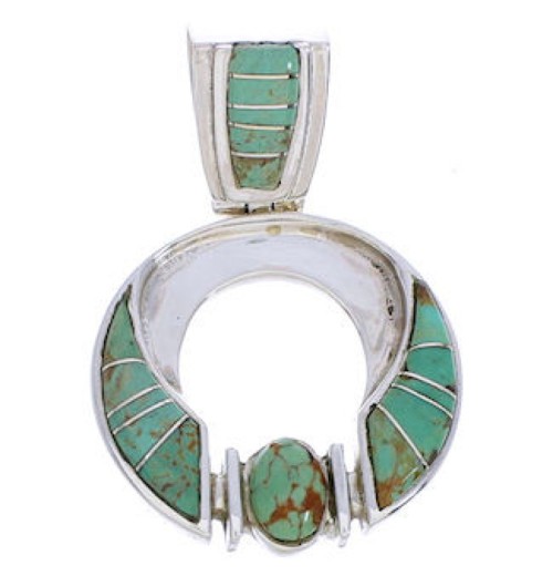 Southwest Turquoise Inlay Sterling Silver Jewelry Pendant EX28470