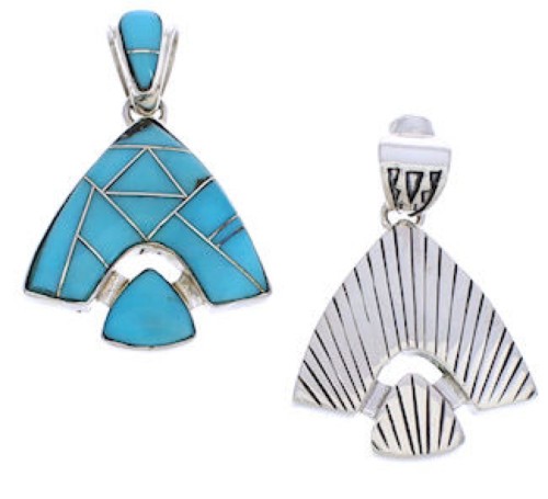 Turquoise Inlay Sterling Silver Reversible Slide Pendant EX28476