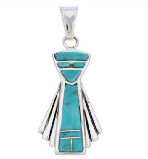 Sterling Silver Southwest Jewelry Turquoise Inlay Pendant EX28526