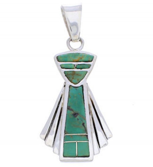 Genuine Sterling Silver Turquoise Inlay Jewelry Pendant EX28533