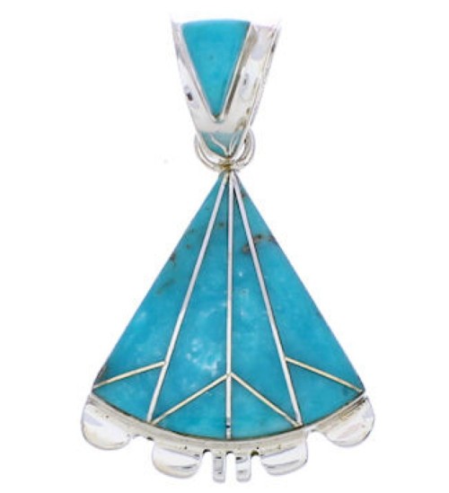 Genuine Sterling Silver Slide Pendant Turquoise Inlay Jewelry EX28548