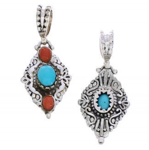 Coral And Turquoise Southwest Reversible Slide Pendant Jewelry EX28578