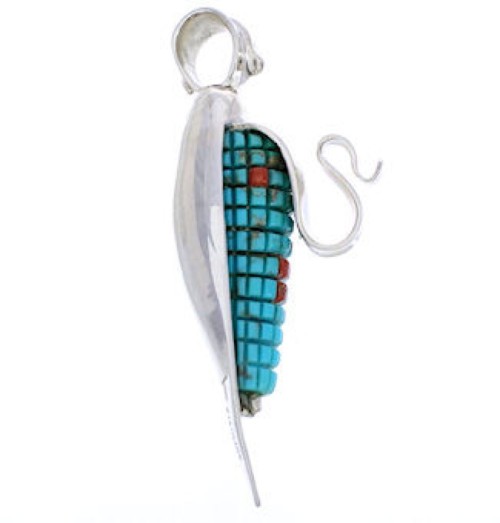 Southwest Turquoise Coral Silver Corn Reversible Pendant MW77529