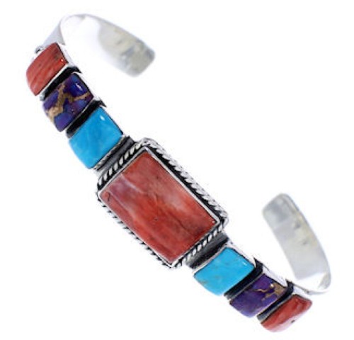 Multicolor Genuine Sterling Silver Southwest Cuff Bracelet FX27639