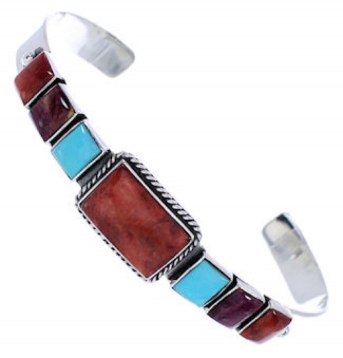 Southwest Multicolor Sterling Silver Cuff Bracelet FX27643