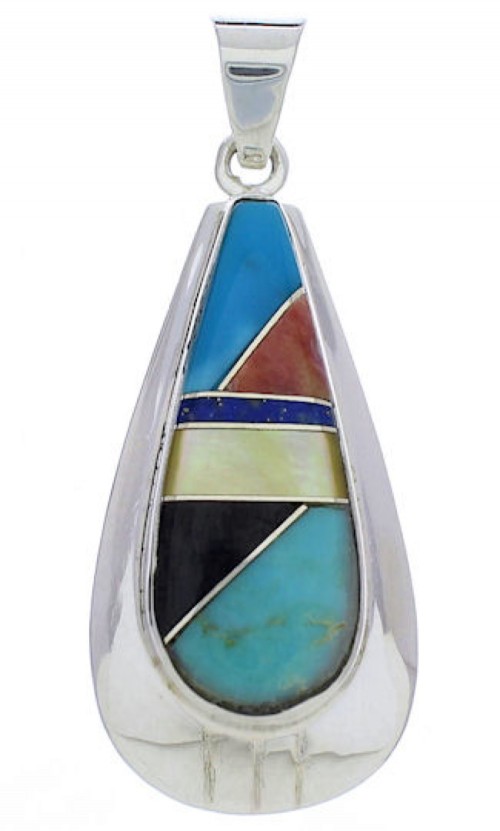 Sterling Silver Multicolor Inlay Southwest Jewelry Pendant PX30334