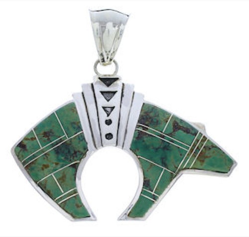 Southwestern Turquoise And Silver Bear Slide Pendant EX28598