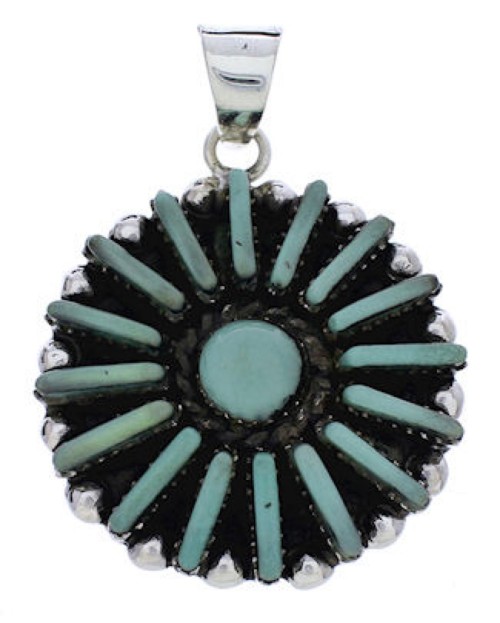 Genuine Sterling Silver Turquoise Southwestern Pendant EX28622