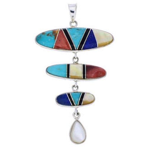 Southwestern Multicolor Turquoise and Sterling Silver Pendant PX23965