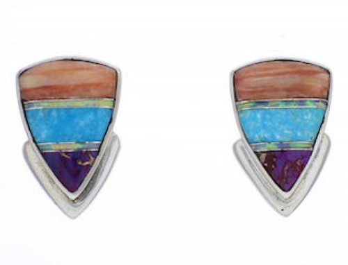 Multicolor Inlay Genuine Sterling Silver Post Earrings EX29502