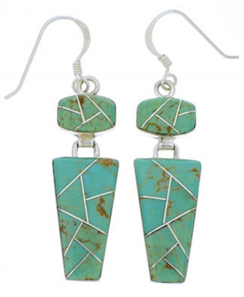 Turquoise Inlay Southwestern Jewelry Hook Dangle Earrings EX29525