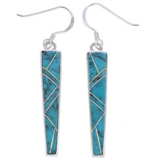 Turquoise Inlay Southwestern Sterling Silver Earrings PX32998