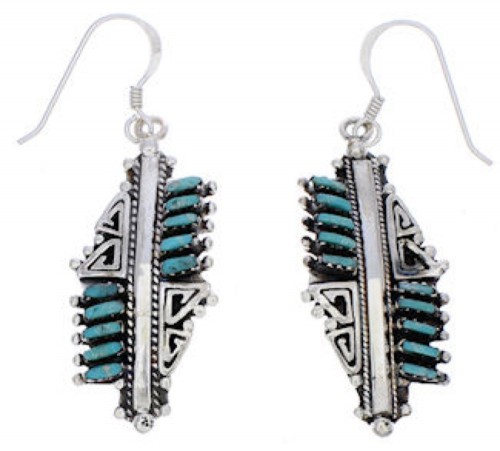 Sterling Silver Turquoise Needlepoint Water Wave Southwest Hook Dangle Earrings PX33008