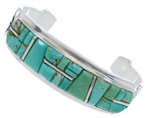 Genuine Sterling Silver Turquoise Inlay Jewelry Cuff Bracelet MX27327