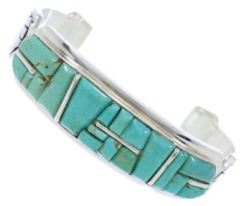 Turquoise Inlay Sterling Silver Jewelry Cuff Bracelet MX27334