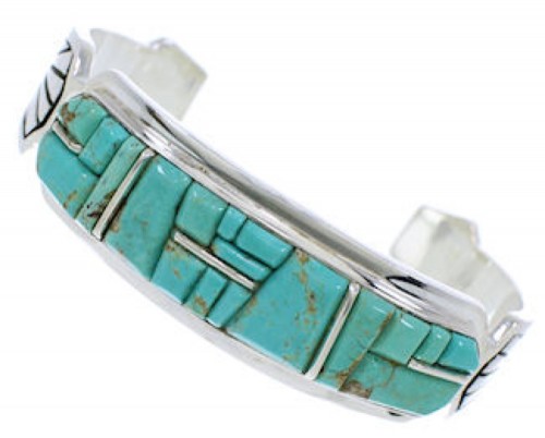 Turquoise Inlay Sterling Silver Jewelry Cuff Bracelet MX27336