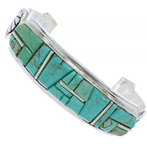 Turquoise Inlay Sterling Silver Jewelry Cuff Bracelet MX27341