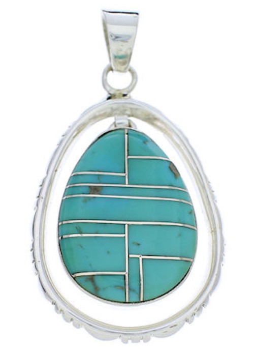 Turquoise Inlay Genuine Sterling Silver Jewelry Pendant PX30114