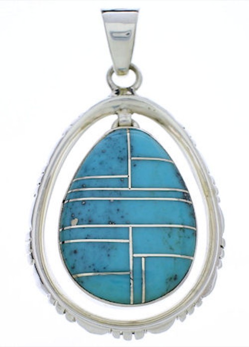 Turquoise Inlay Southwestern Silver Pendant Jewelry PX30124