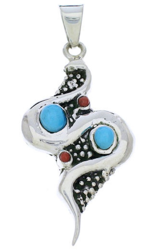 Turquoise And Coral Snake Southwest Pendant PX30196