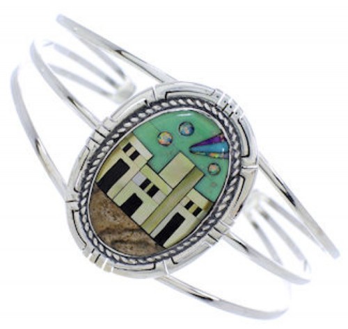 Multicolor Silver Native American Village Design Cuff Bracelet MX27454