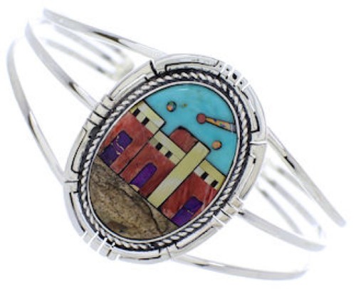 Native American Village Design Multicolor Cuff Bracelet MX27460