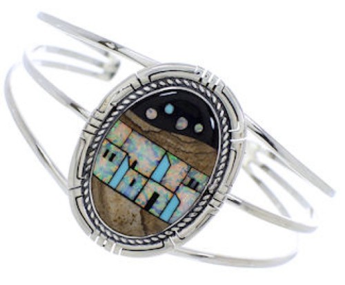 Multicolor Silver Native American Design Cuff Bracelet MX27472