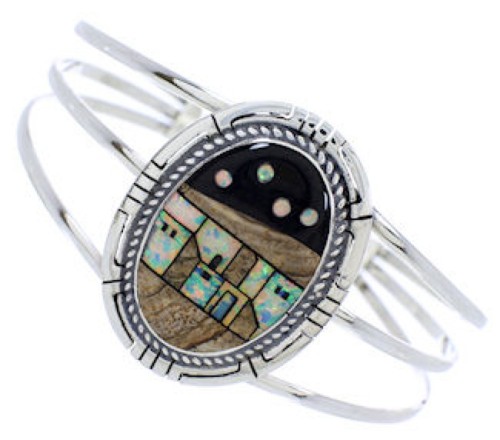 Silver Native American Design Multicolor Cuff Bracelet MX27476