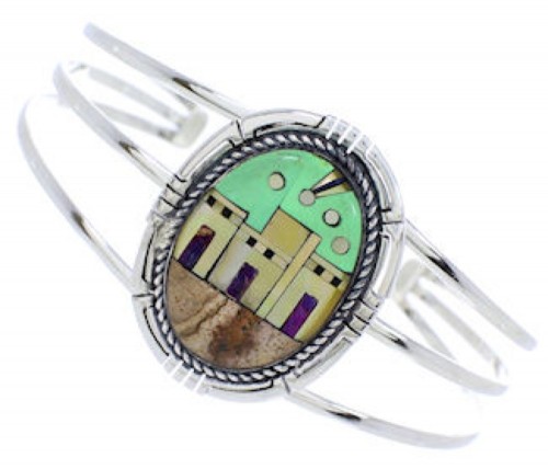 Native American Design Multicolor Silver Cuff Bracelet MX27477