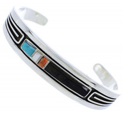 Multicolor Inlay Jewelry Silver Cuff Bracelet MX27493