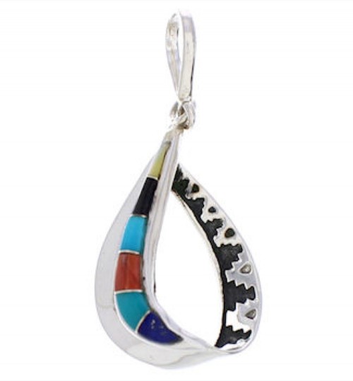 Sterling Silver And Multicolor Inlay Slide Pendant EX29628