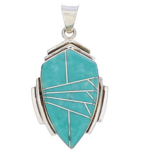 Sterling Silver And Turquoise Inlay Pendant Jewelry EX29642