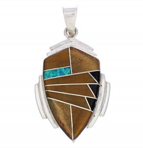 Southwest Multicolor Inlay Sterling Silver Pendant EX29659