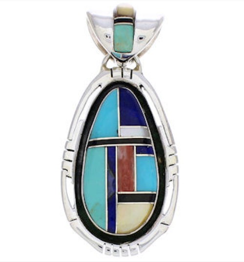 Multicolor Inlay Southwest Sterling Silver Pendant EX29683