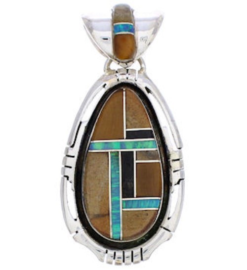 Tier Eye And Multicolor Southwestern Silver Pendant EX29685