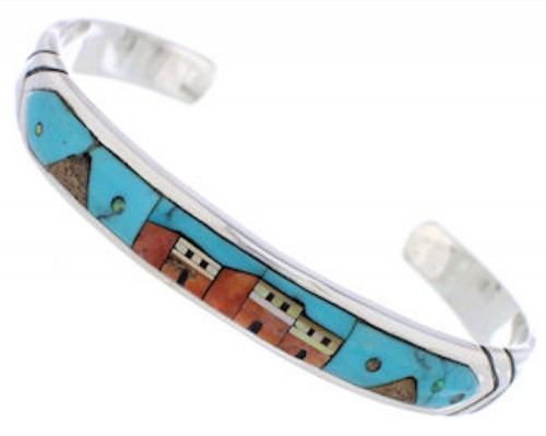 Native American Design Multicolor Sterling Silver Bracelet MX27564