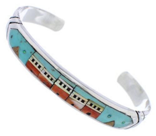 Native American Village Design Multicolor Silver Bracelet MX27569