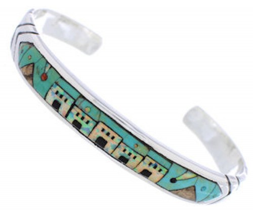 Silver Native American Village Design Multicolor Bracelet MX27574