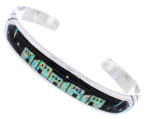 Black Jade Opal Native American Village Design Cuff Bracelet MX27609